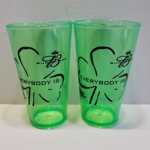 Budweiser Pint Glasses Green St Patricks Day Shamrock Plastic Tumblers Set of 2